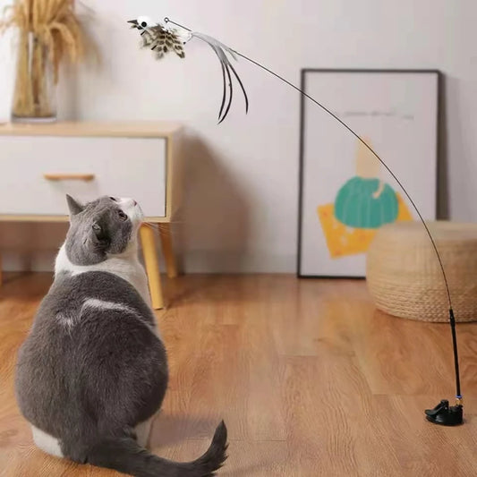 Feather Bird Cat Wand Toy with Bell – Interactive Cat Teaser Stick
